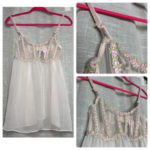 Victorias Secret Very Sexy Rosebud Embroidery Corset Babydoll Chemise Pink Large